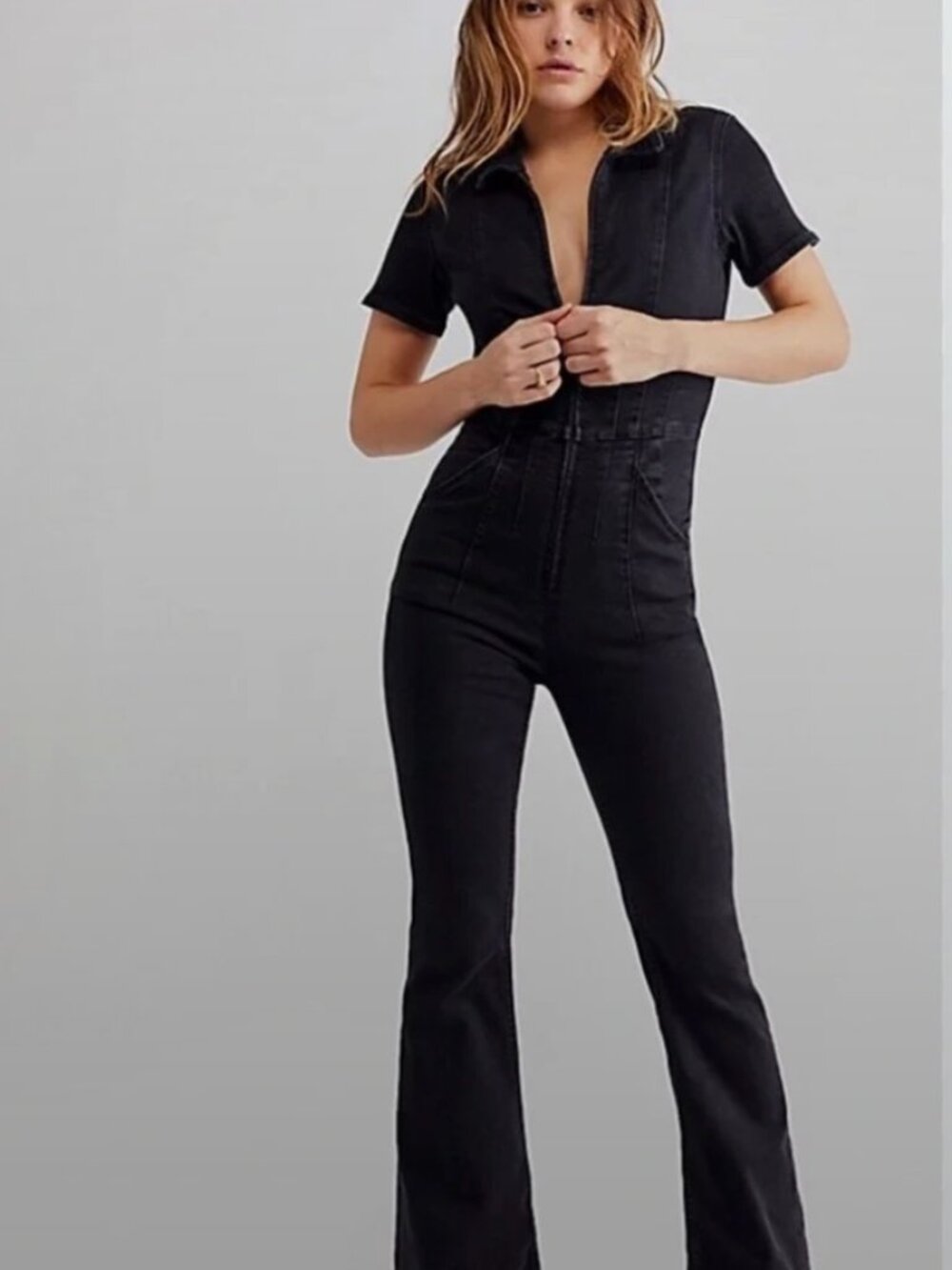 Free People Blank Demin CRVY jumpsuit Size M